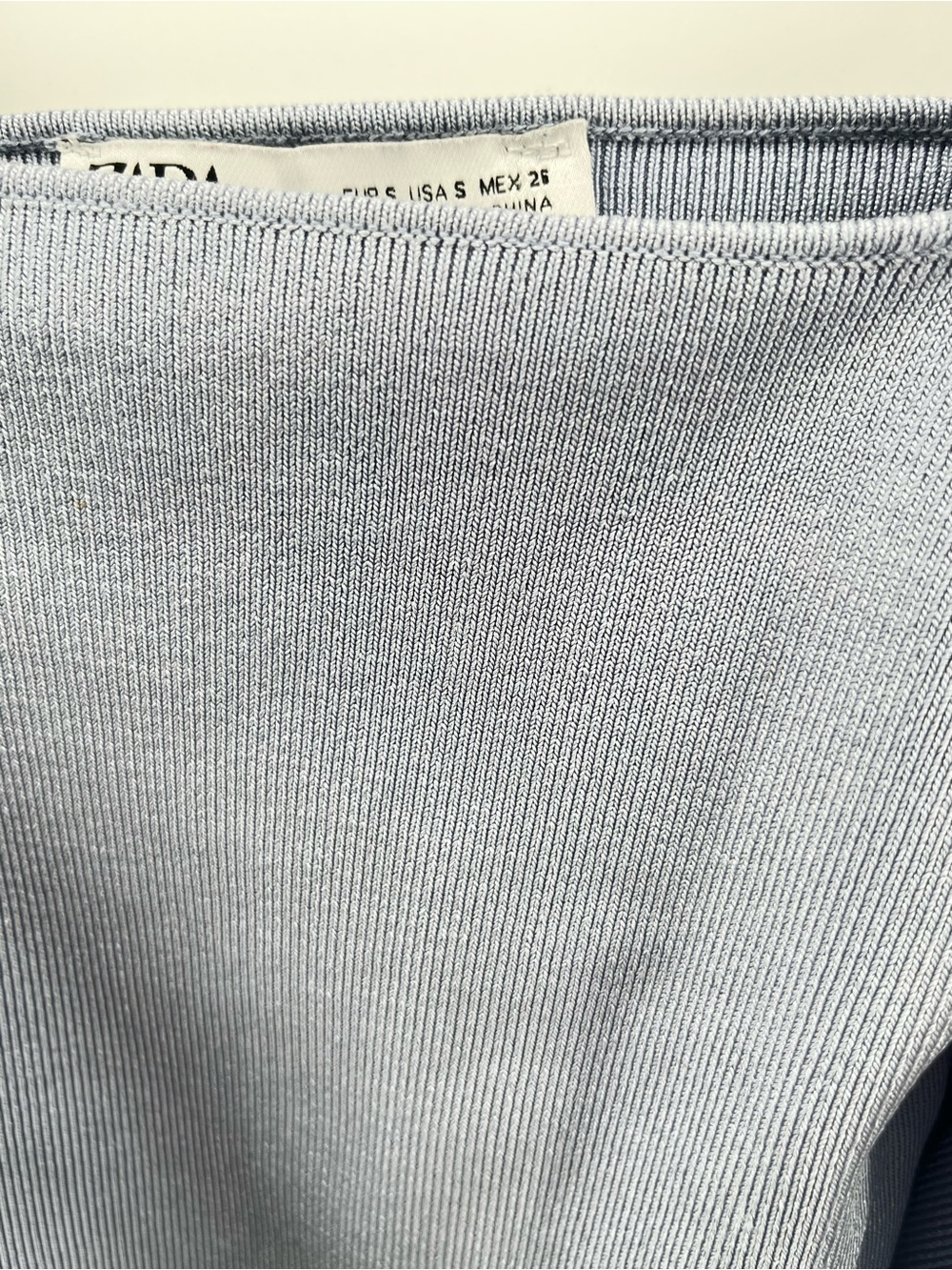 Zara Puff Sleeve Ribbed Crop Top Blue Sheen Knit Size Small - Picture 4 of 7